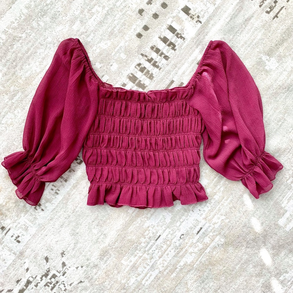 Sheer Smocked Cropped Top